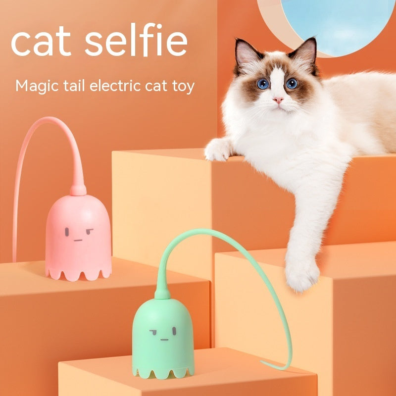 Cat Wand Toy Automatic Silicone Tail Teaser Toy