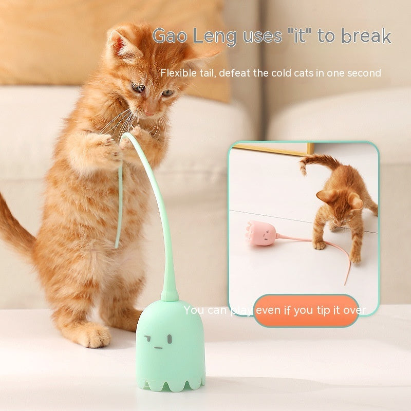 Cat Wand Toy Automatic Silicone Tail Teaser Toy